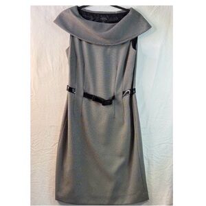 Tahari Woman Gray Sleeveless Sheath Dress with Wide Cowl Neck